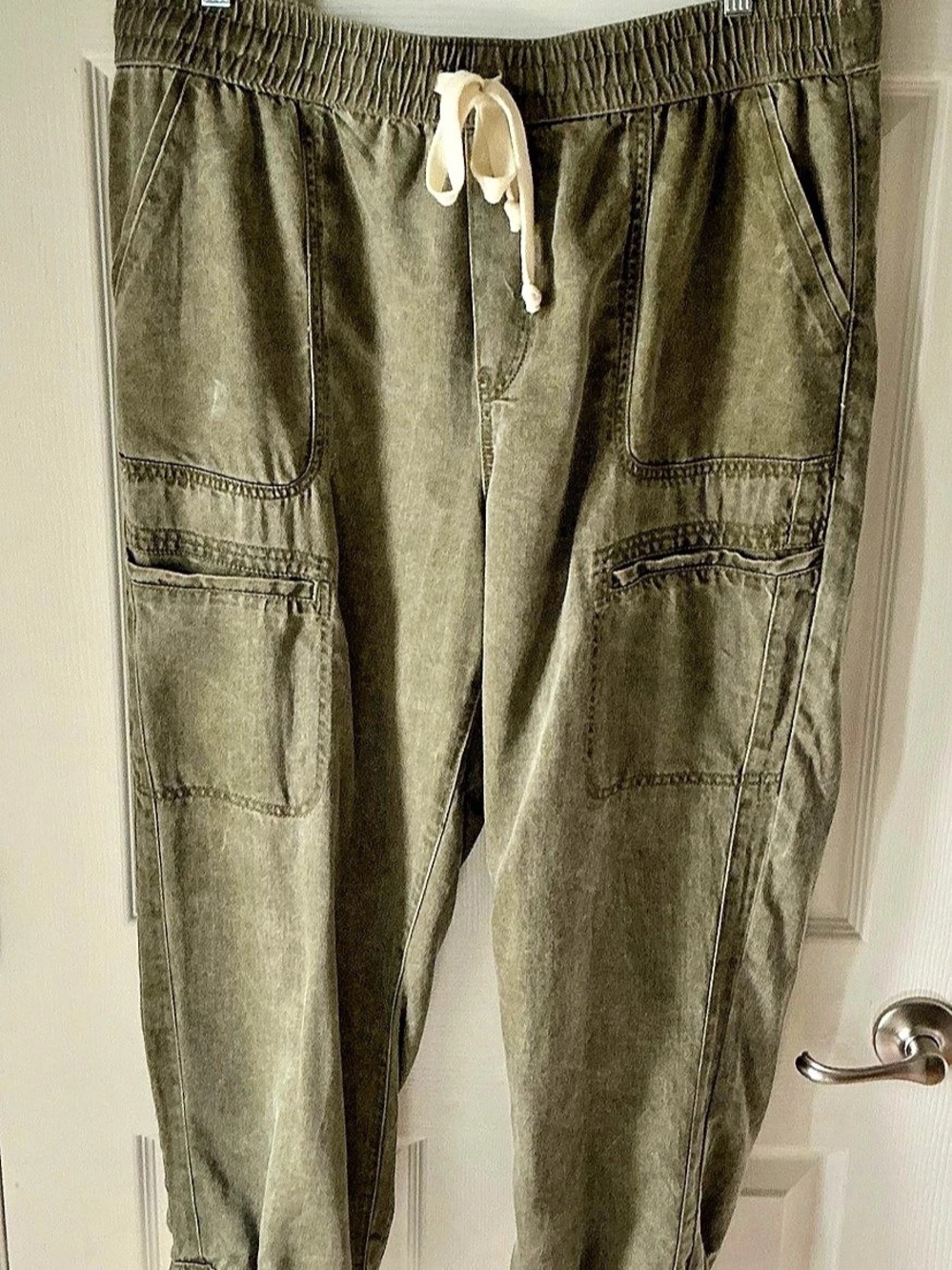 Democracy Olive Drawstring Waist Cargo Jogger Pants  Sz 16